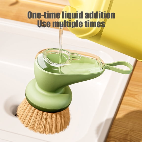 Liquid Pot Brush with Detergent Dispenser | No Mess Hand Guard | Sisal Fiber Scrub Head | Wall Mountable Kitchen Cleaning Tool | 1-Pack