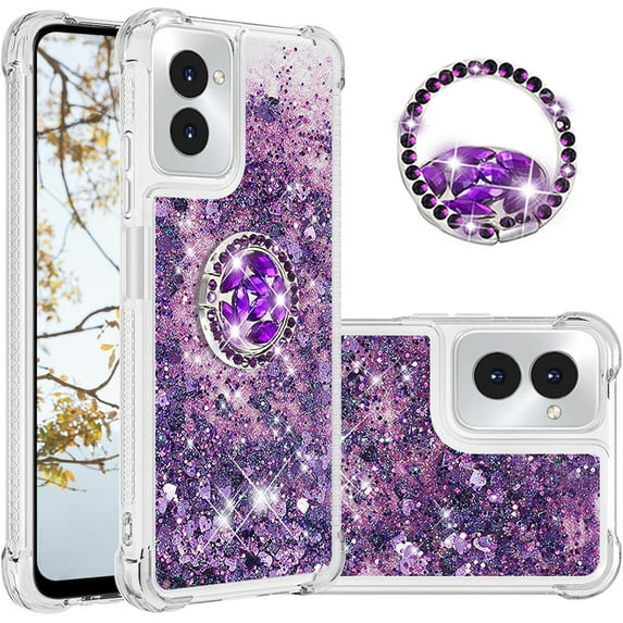 Liquid Quicksand Case for Motorola Moto G Power 5G (2024) with Diamond Kickstand, Luxury Fun Glitter Sparkle Flowing Clear Bling Cover Case for Motorola Moto G Power 5G (2024) -Purple