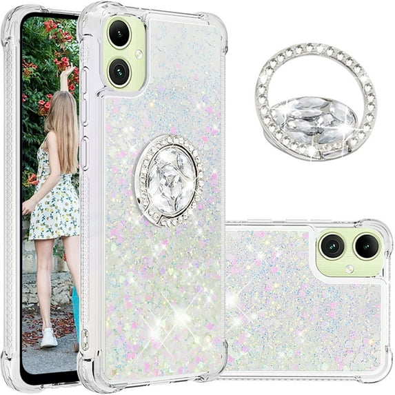 Liquid Quicksand Case for Samsung Galaxy A06 with Diamond Kickstand, Luxury Fun Glitter Sparkle Flowing Clear Bling Cover Case for Samsung Galaxy A06. -Colorful