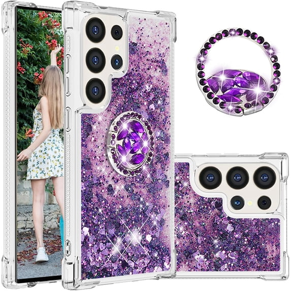 Liquid Quicksand Case for Samsung Galaxy S25 Ultra (Not S25) with Diamond Kickstand, Luxury Fun Glitter Sparkle Flowing Clear Bling Cover Case for Samsung Galaxy S25 Ultra. -Purple