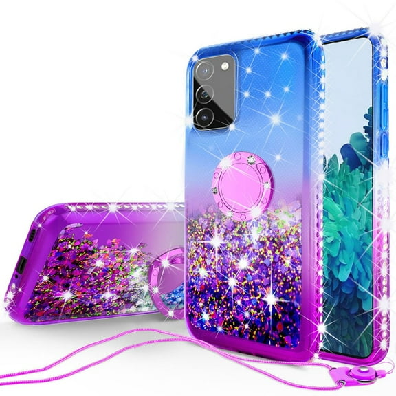 Galaxy Wireless USA Quicksand Glitter Cute Cell Phone Case for Galaxy A12, Purple and Blue