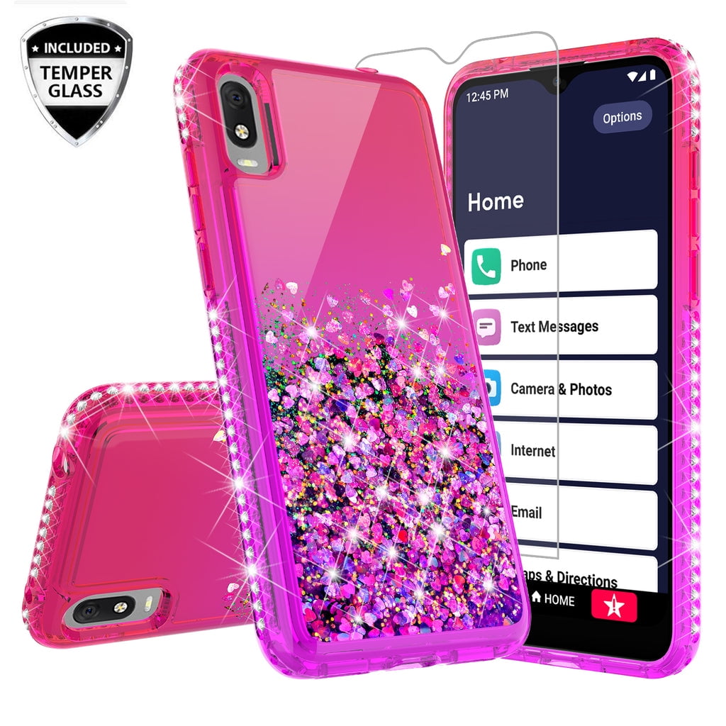 Liquid Quicksand Glitter Cute Phone Case for Jitterbug Smart 3 Lively Smart Case for Girls Women Clear Bling Diamond Phone Case Cover Hot Pink Purple Walmart