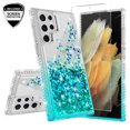 thumbnail image 1 of Liquid Quicksand Glitter Cute Phone Case for Samsung Galaxy S22 Ultra Case for Girls Women Clear Bling Diamond Phone Case Cover - Clear/Teal, 1 of 5