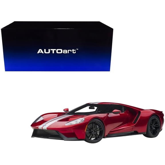 Liquid Red Metallic with Silver Stripes 1 by 12 Scale Model Car for 2017 Ford GT