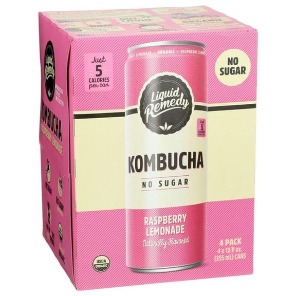 Liquid Remedy 2412897 Organic Sugar Free Raspberry Lemonade Kombucha Drink, 48 fl oz - Pack of 4