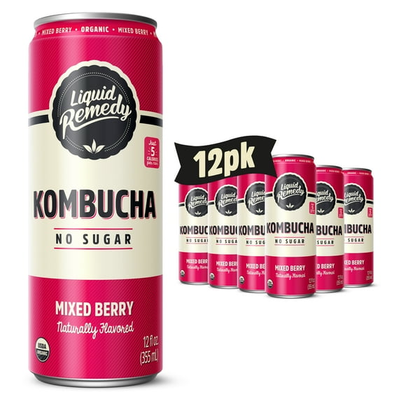 Liquid Remedy Kombucha Mixed Berry Low Calorie Sugar Free, 12 Pk, 12 oz Cans