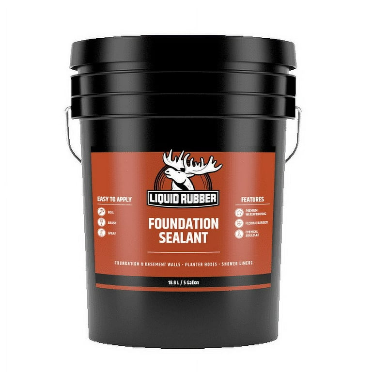 Liquid Rubber Foundation and Basement Sealant - Indoor & Outdoor Use - Easy  to Apply - Waterproof Coating - Black, 5 Gallon 
