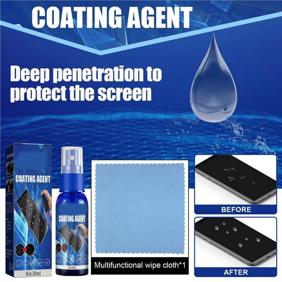 Liquid Screen Protector Spray, 9H Hardness Oleophobic Coating for Phones, Cameras, Tablets, Full Screen Protection, Invisible Thin Film, 30ML Spray
