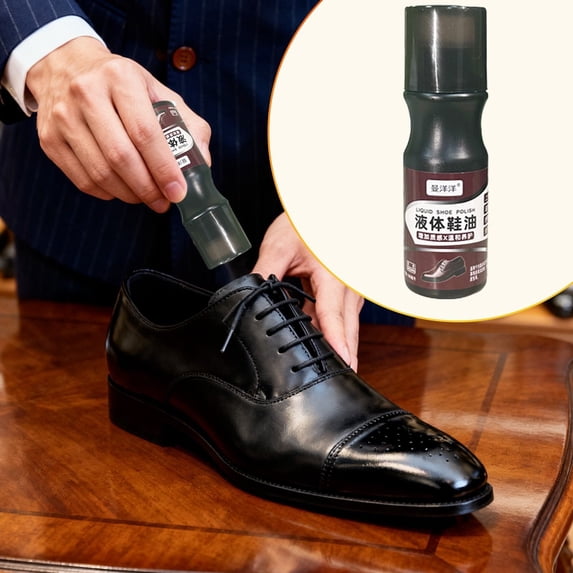 Liquid Shoe Polish for Leather, Instant Shoe Cream with Sponge Applicator for Dress Shoes, Boots, and Leather Jackets, 100ml Bottle