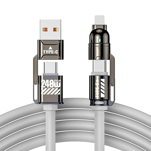Liquid Silicone 4-in-1 Fast Charging Cable, 4 in 1 Charging Cable, Thicker Silicone Multiple Charger Cord, Multi 240w FastCharging for Phones, Tablets, Laptops