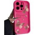 thumbnail image 1 of Liquid Silicone Case Pink Butterfly Shockproof Matte Soft Cover for iPhone Compatible with iPhone 12 Pro Max, Rose Red, 1 of 8