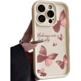 thumbnail image 1 of Liquid Silicone Case Pink Butterfly Shockproof Matte Soft Cover for iPhone Compatible with iPhone 14 Pro Max, White, 1 of 7