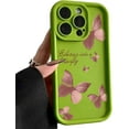 thumbnail image 1 of Liquid Silicone Case Pink Butterfly Shockproof Matte Soft Cover for iPhone Compatible with iPhone 15 Pro, Green, 1 of 8