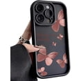 thumbnail image 1 of Liquid Silicone Case Pink Butterfly Shockproof Matte Soft Cover for iPhone Compatible with iPhone 15 Pro Max, Black, 1 of 8
