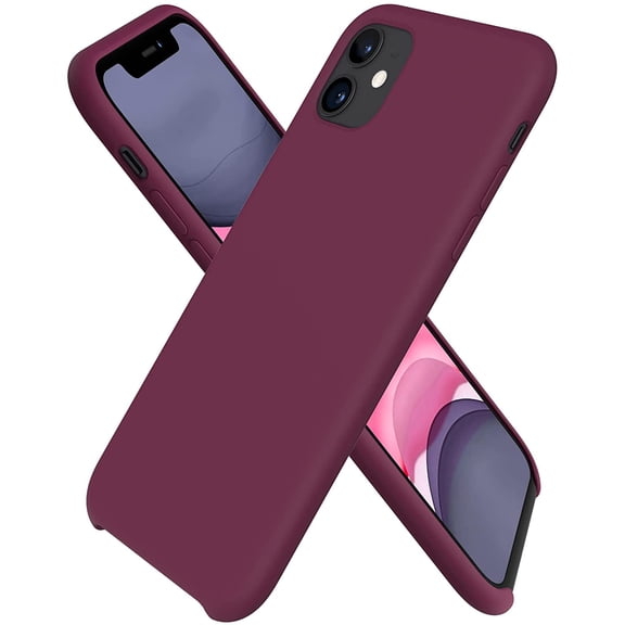 Liquid Silicone Case for iPhone 11, Slim Liquid Silicone Case with Open Bottom, Soft Gel Rubber Case Cover for iPhone 11(2019) 6.1 inch - Wine Red