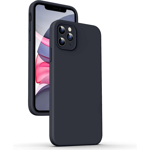 Liquid Silicone Case for iPhone 11 Pro Max, [Flat Edge Design] [Camera Protection] [Anti Fingerprint] 4 Layers Protect Scratch Proof Anti Drop Microfiber Phone Cover, 6.5", Black
