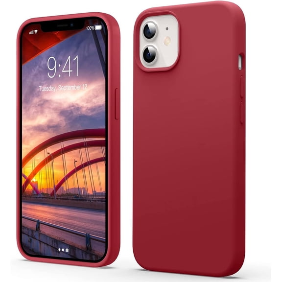 Liquid Silicone Case for iPhone 12/12 Pro, [Scratch-Resistant, Anti-Fingerprint, Shockproof] Protective Slim Fit Phone Case, 4-Layer Cover with Microfiber Lining, Silky-Soft Touch, 6.1'', Red