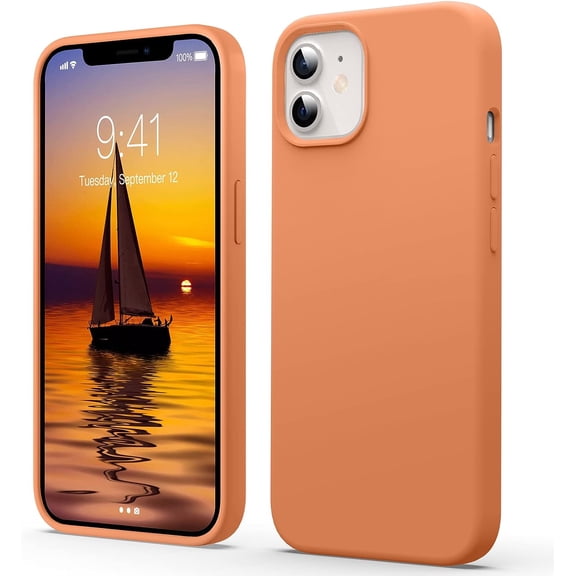 Liquid Silicone Case for iPhone 12/12 Pro, [Scratch-Resistant, Anti-Fingerprint, Shockproof] Protective Slim Fit Phone Case, 4-Layer Cover with Microfiber Lining, Silky-Soft Touch, Orange