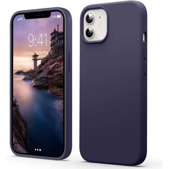 Liquid Silicone Case for iPhone 12/12 Pro, [Scratch-Resistant, Anti-Fingerprint, Shockproof] Protective Slim Phone Case, 4-Layer Cover with Microfiber Lining, Silky-Soft Touch, Deep Purple