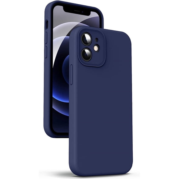 Liquid Silicone Case for iPhone 12, [Camera Protection] [Anti Fingerprint] [Wireless Charging] 4 Layer Phone Case Protective Cover, Built-in Microfiber Case Cover, 6.1", Navy Blue