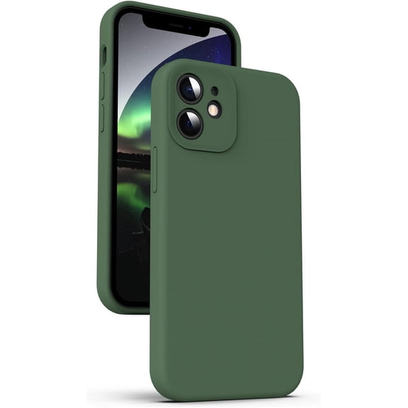 Liquid Silicone Case for iPhone 12, [Camera Protection] [Anti Fingerprint] [Wireless Charging] 4 Layer Phone Case Protective Cover, Built-in Microfiber Case Cover, 6.1", Green