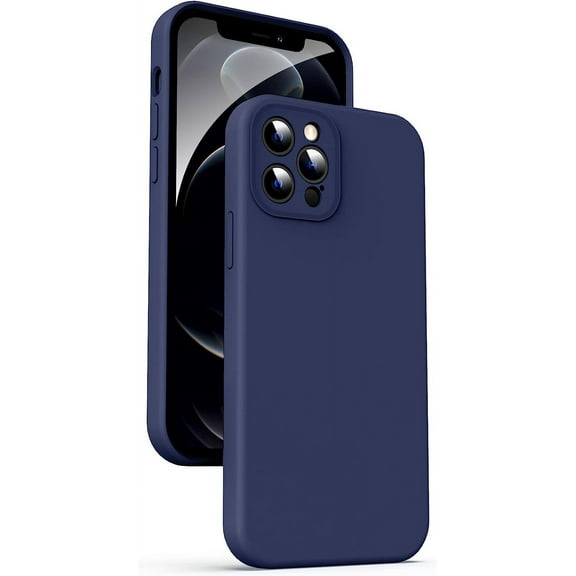Liquid Silicone Case for iPhone 12 Pro, [Camera Protection] [Anti Fingerprint] [Wireless Charging] 4 Layer Phone Case Protective Cover, Built-in Microfiber Case Cover, 6.1", Navy Blue