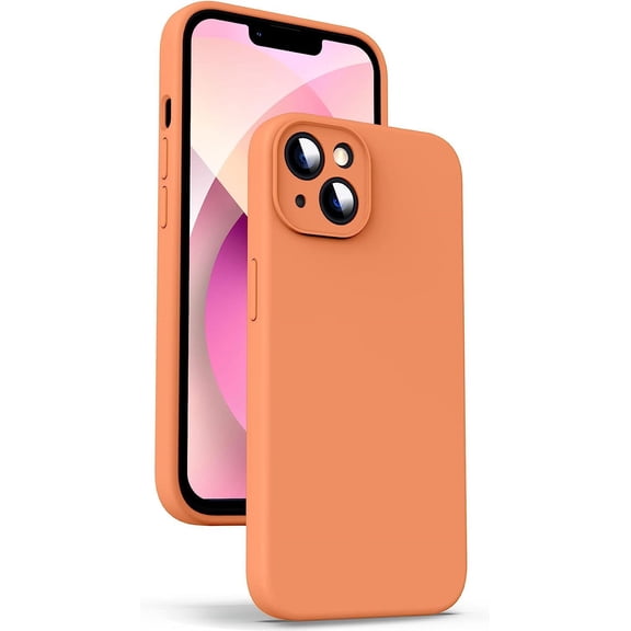 Liquid Silicone Case for iPhone 13, [Camera Protection] [Anti Fingerprint] [Wireless Charging] 4 Layer Phone Case Protective Cover, Built-in Microfiber Case Cover, 6.1", Orange