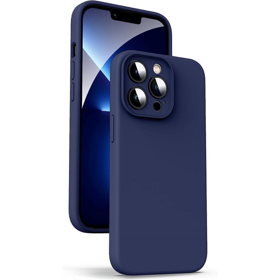 Liquid Silicone Case for iPhone 13 Pro, [Camera Protection] [Anti Fingerprint] [Wireless Charging] 4 Layer Phone Case Protective Cover, Built-in Microfiber Case Cover, 6.1", Navy Blue