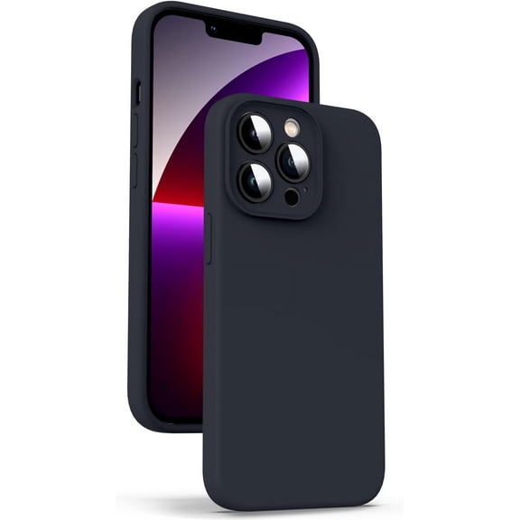 Liquid Silicone Case for iPhone 13 Pro, [Camera Protection] [Anti Fingerprint] [Wireless Charging] 4 Layer Phone Case Protective Cover, Built-in Microfiber Case Cover, 6.1", Black