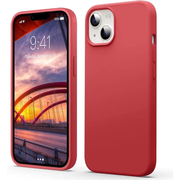 Liquid Silicone Case for iPhone 14 (6.1''), [Scratch-Resistant, Anti-Fingerprint, Shockproof] Protective Slim Fit Phone Case, 4-Layer Cover with Microfiber Lining, Silky-Soft Touch, Red