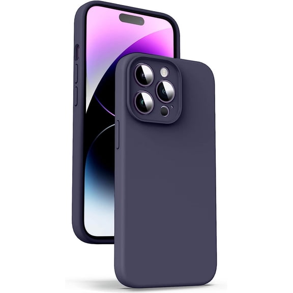 Liquid Silicone Case for iPhone 14 Pro Max - [Camera All-Round Protection] [Soft Microfiber Lining Anti-Scratch] 4 Layer Full Covered Shockproof Gel Rubber Phone Case Cover, 6.7", Deep Purple