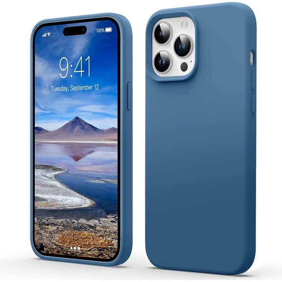Liquid Silicone Case for iPhone 14 Pro Max, [Scratch-Resistant, Anti-Fingerprint, Shockproof] Protective Slim Phone Case, 4-Layer Cover with Microfiber Lining, Silky-Soft Touch, Blue