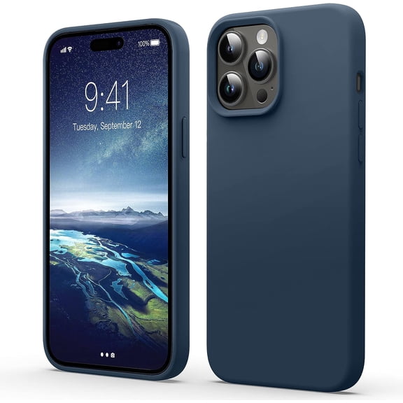 Liquid Silicone Case for iPhone 14 Pro Max, [Scratch-Resistant, Anti-Fingerprint, Shockproof] Protective Slim Phone Case, 4-Layer Cover with Microfiber Lining, Silky-Soft Touch, Navy Blue