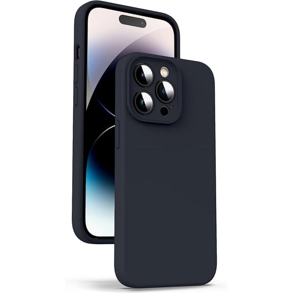 Liquid Silicone Case for iPhone 14 Pro, [True Liquid Silicone] [Anti Fingerprint] 4 Layer Phone Case Protective Cover, Full Coverage Around Camera & Built-in Microfiber, 6.1", Black