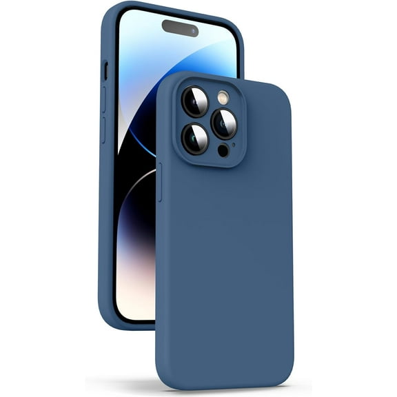 Liquid Silicone Case for iPhone 14 Pro, [True Liquid Silicone] [Anti Fingerprint] 4 Layer Phone Case Protective Cover, Full Coverage Around Camera & Built-in Microfiber, 6.1", Blue