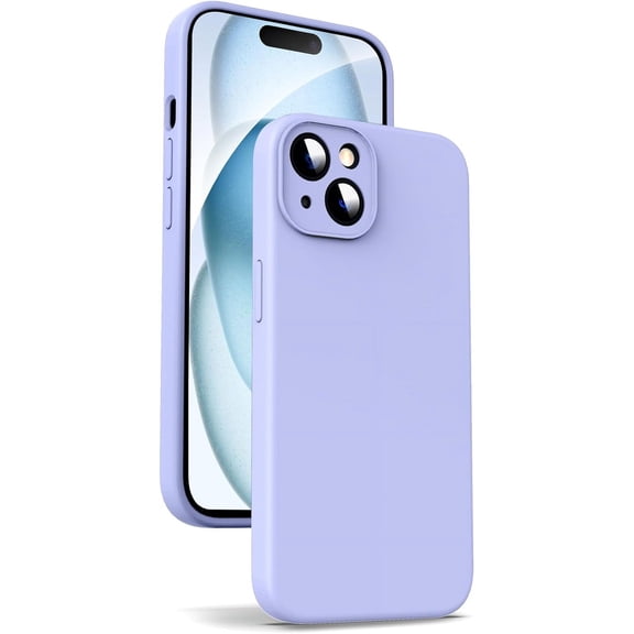 Liquid Silicone Case for iPhone 15 - [Camera All-Round Protection] [Soft Microfiber Lining Anti-Scratch] 4 Layer Full Covered Shockproof Gel Rubber Phone Case Cover, 6.1", Purple