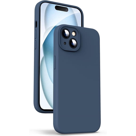 Liquid Silicone Case for iPhone 15 - [Camera All-Round Protection] [Soft Microfiber Lining Anti-Scratch] 4 Layer Full Covered Shockproof Gel Rubber Phone Case Cover, 6.1", DarkBlue