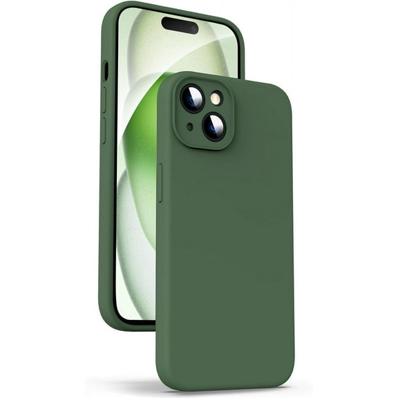 Liquid Silicone Case for iPhone 15 - [Camera All-Round Protection] [Soft Microfiber Lining Anti-Scratch] 4 Layer Full Covered Shockproof Gel Rubber Phone Case Cover, 6.1", Green