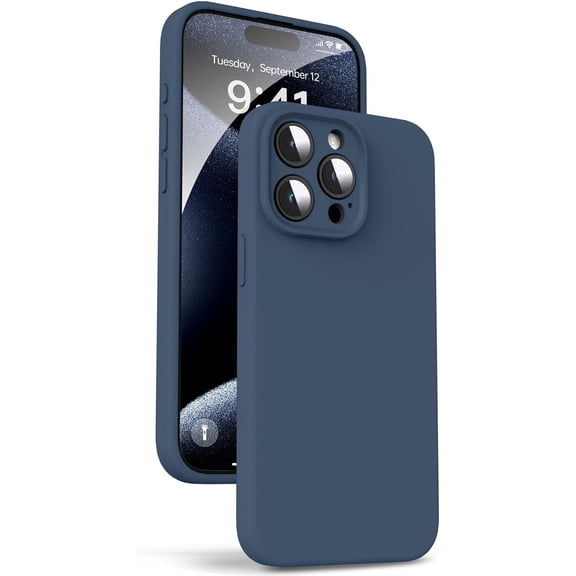 Liquid Silicone Case for iPhone 15 Pro - [Camera All-Round Protection] [Soft Microfiber Lining Anti-Scratch] 4 Layer Full Covered Shockproof Gel Rubber Phone Case Cover, 6.1", Dark Blue