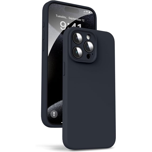 Liquid Silicone Case for iPhone 15 Pro Max - [Camera All-Round Protection] [Soft Microfiber Lining Anti-Scratch] 4 Layer Full Covered Shockproof Gel Rubber Phone Case Cover, 6.7", Black