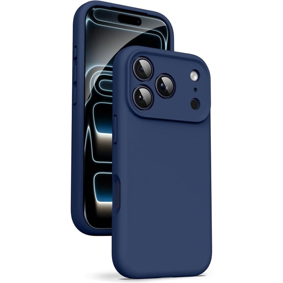 Liquid Silicone Case for iPhone 17 - [Camera All-Round Protection] [Soft Microfiber Lining Anti-Scratch] 4 Layer Full Covered Shockproof Gel Rubber Phone Case Cover, 6.3", Dark Blue