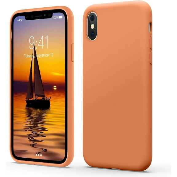 Liquid Silicone Case for iPhone X/XS (5.8''), [Scratch-Resistant, Anti-Fingerprint, Shockproof] Protective Slim Fit Phone Case, 4-Layer Cover with Microfiber Lining, Silky-Soft Touch, Orange