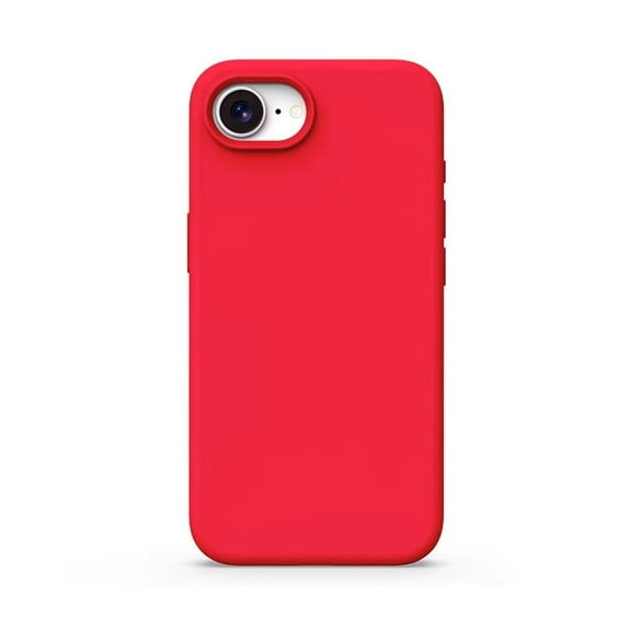 Liquid Silicone Soft Microfiber Case for iPhone 16e with Tempered Glass Screen Protector - Red