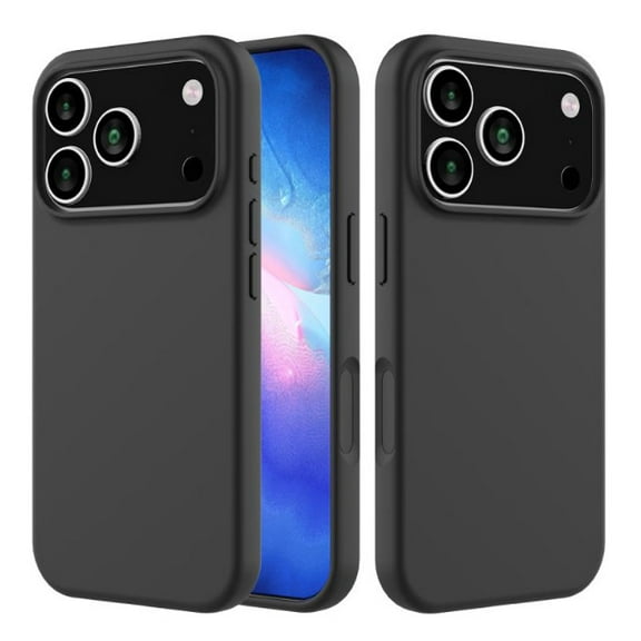 Liquid Silicone Soft Microfiber Case for iPhone 17 Pro Max with Tempered Glass Screen Protector - Black