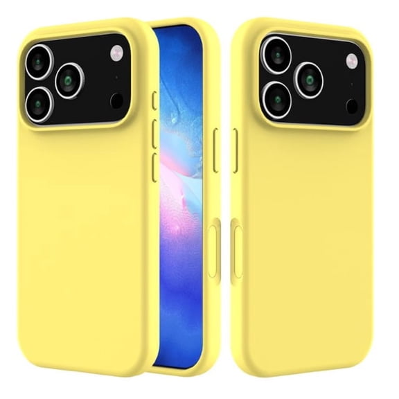 Liquid Silicone Soft Microfiber Case for iPhone 17 Pro Max with Tempered Glass Screen Protector - Yellow