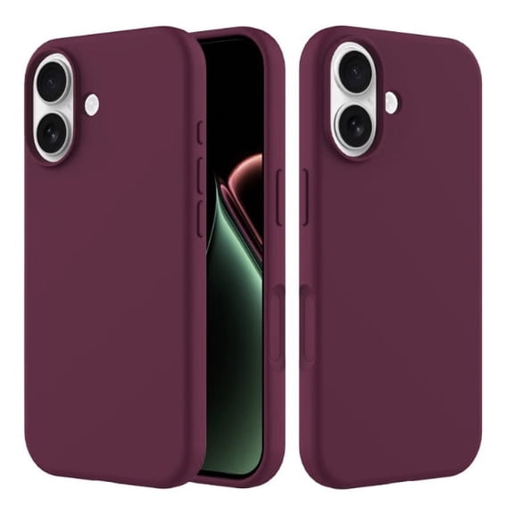 Liquid Silicone Soft Microfiber Case for iPhone 17 with Tempered Glass Screen Protector - Burgundy