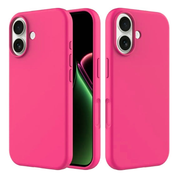 Liquid Silicone Soft Microfiber Case for iPhone 17 with Tempered Glass Screen Protector - Hot Pink