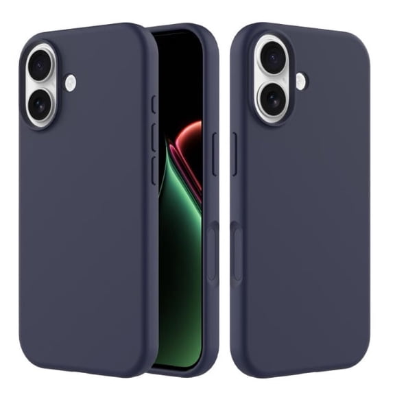 Liquid Silicone Soft Microfiber Case for iPhone 17 with Tempered Glass Screen Protector - Midnight Blue