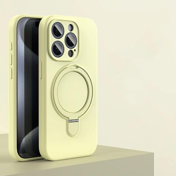 Liquid Silicone Stand Phone Case Magnetic Stand Case Wireless Charging Invisible Holder Cover (for iPhone 16promax/Yellow)