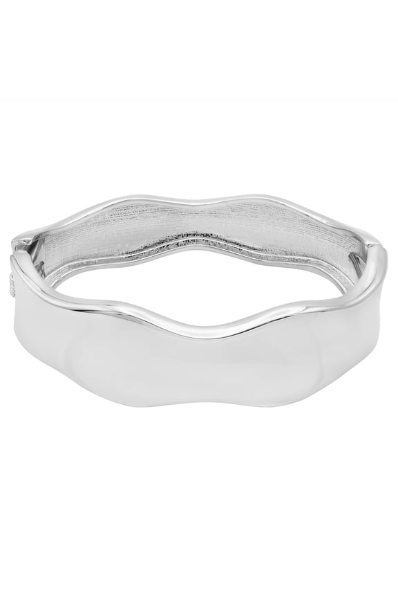 Modern Wavy Hinged Cuff Bracelet Silver Tone Wide Bangle Jewelry Bracelet Silver